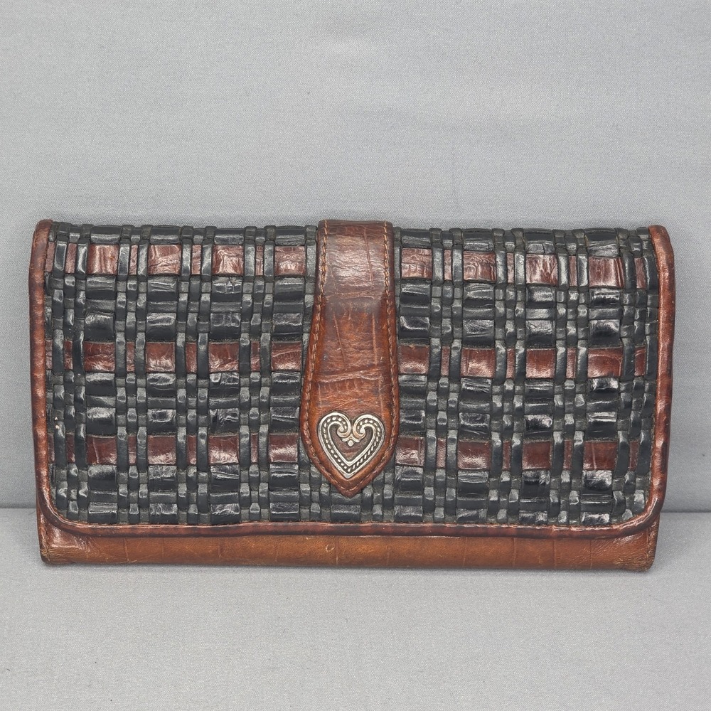 Vintage Brighton Gloria Two Tone Woven Leather Black Brown Wallet